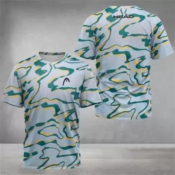 Новая мужская теннисная футболка с 3D принтом для бега на открытом воздухе, пешего туризма и отдыха, короткая спортивная футболка для бадминтона XS