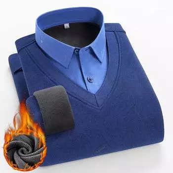 Новая мужская теплая рубашка для бизнеса и отдыха, для среднего и пожилого возраста, Leave Two Daddy, трикотажная и флисовая плотная рубашка L белый