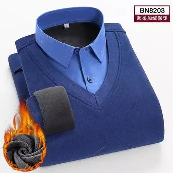 Новая мужская теплая рубашка для бизнеса и отдыха, для среднего и пожилого возраста, Leave Two Daddy, трикотажная и флисовая плотная рубашка L бежевый