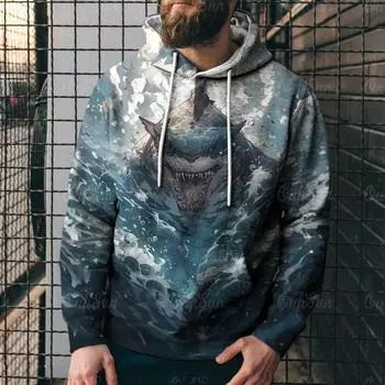 Новая мужская толстовка с 3D животным принтом, модный осенний пуловер, толстовки с длинными рукавами для мужчин, толстовка с принтом акулы, одежда 4XL
