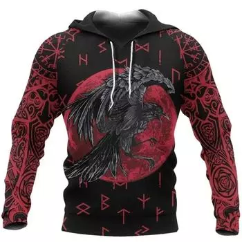 Новая мужская толстовка с капюшоном 3d Viking Harajuku Print Pullover мужская толстовка с капюшоном свободного размера винтажная мужская одежда осень с длинным рукавом S