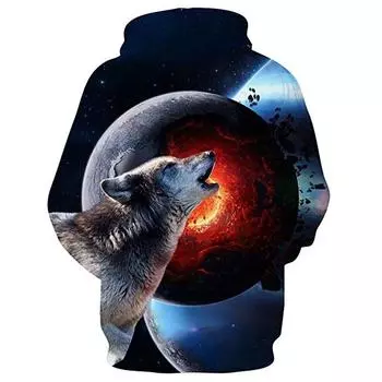 Новая мужская толстовка с капюшоном, модная 3D-печать с изображением волка, свободная уличная одежда, забавная уличная толстовка в стиле хип-хоп, комфортная толстовка S-3XL S