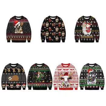 Новая мужская толстовка с круглым вырезом и рождественским принтом с цифровой печатью S