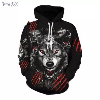 Новая мужская толстовка с принтом Cool Wolf, модная уличная графика, толстовки с капюшоном, топы, повседневная спортивная одежда с карманом-кенгуру и длинным рукавом для мужчин S