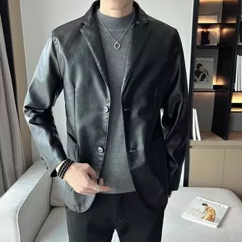 Новая мужская универсальная кожаная куртка большого размера с лацканами, мужская повседневная кожаная куртка в корейском стиле, мужские топы на весну и осень M