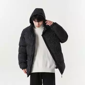 Новая мужская утепленная куртка-пуховик Maple Leaf, утолщенная, теплая, камуфляжная, со съемной шапкой, для пар, универсальная, высококачественная, молодежная куртка-пуховик M чёрный