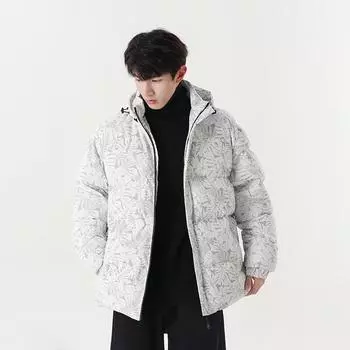 Новая мужская утепленная куртка-пуховик Maple Leaf, утолщенная, теплая, камуфляжная, со съемной шапкой, для пар, универсальная, высококачественная, молодежная куртка-пуховик M чёрный