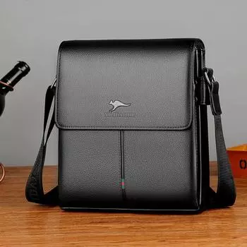 Новая мужская вертикальная сумка через плечо и почтальон из натуральной кожи чёрный