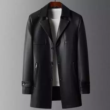 Новая мужская ветровка средней длины из натуральной кожи, модное и красивое кожаное пальто, модная куртка с воротником для молодежи и людей среднего возраста M