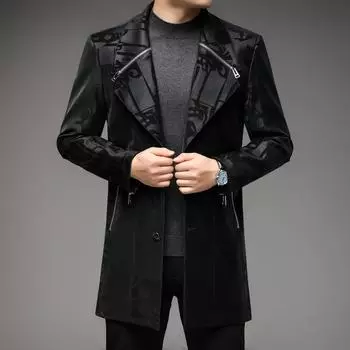 Новая мужская ветровка средней длины из натуральной кожи, модная и красивая куртка с воротником для молодежи и людей среднего возраста M