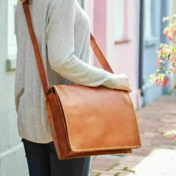 Новая мужская винтажная коричневая кожаная сумка через плечо, портфель для ноутбука 15 x 11 x 4 in коричневый