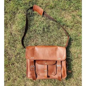 Новая мужская винтажная кожаная сумка через плечо с 3 карманами 15 дюймов 11 x 15 in коричневый