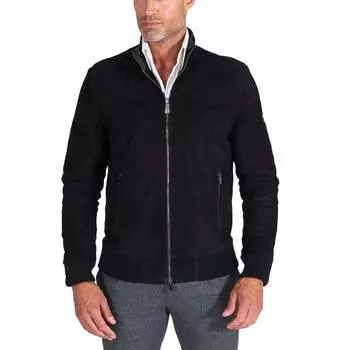 Новая мужская замшевая куртка-бомбер из черной кожи ручной работы из натуральной овчины, стильная S чёрный