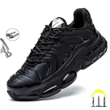 Новая мужская защитная обувь на воздушной подушке, противоударная обувь со стальным носком, рабочие ботинки с защитой от проколов, защитная модная спортивная обувь, большие размеры 48 36 чёрный