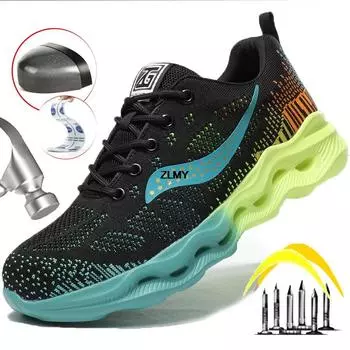 Новая мужская защитная обувь, устойчивые к проколам кроссовки со стальным носком для мужчин, промышленные дышащие рабочие защитные ботинки, легкая защитная обувь 38 синий