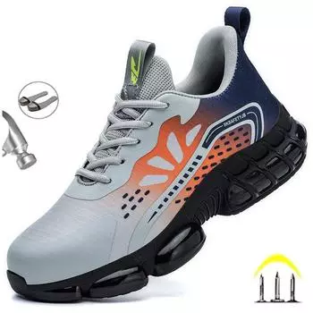 Новая мужская защитная рабочая обувь, устойчивые к проколам стальные носки, противоударные неразрушимые ботинки, защитные кроссовки на воздушной подушке 42 серый