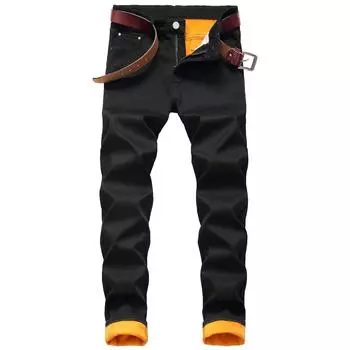 Новая мужская зимняя коллекция 2025 года: Теплые джинсы из бархатного композитного материала, прямые облегающие мужские джинсовые брюки 28