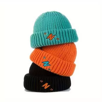 Новая мужская зимняя теплая вязаная шапка с вышивкой one size fits all зелёный