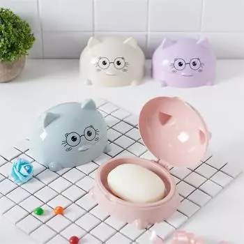 Новая мыльница с мультяшным котом и крышкой, переносная симпатичная мыльница для душа, держатель для тарелок, поднос, чехол, аксессуары для ванной комнаты