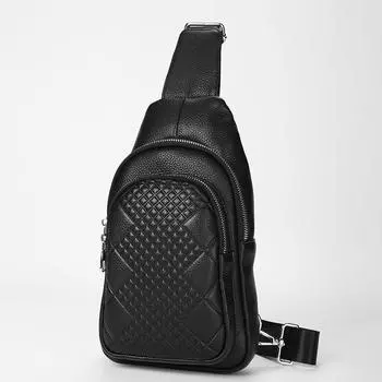 Новая нагрудная сумка из воловьей кожи с верхним слоем, мужская сумка через плечо, сумка через плечо, кожаный рюкзак для отдыха, молодежная спортивная модная сумка через плечо чёрный