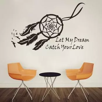 Новая наклейка на стену «Ловец снов» с перьями, черная наклейка, художественный домашний декор, настенная роспись «сделай сам», декор