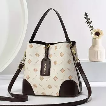 Новая напечатанная сумка-ведро большой емкости через плечо женская сумка-мессенджер универсальная модная женская сумка Length 23 Width 12 Height 22cm кофейный