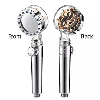 Новая насадка для душа с хлопковым фильтром из полипропилена с пропеллером и кнопкой остановки Ручная насадка для душа высокого давления с турбонаддувом 8x26cm серебряный