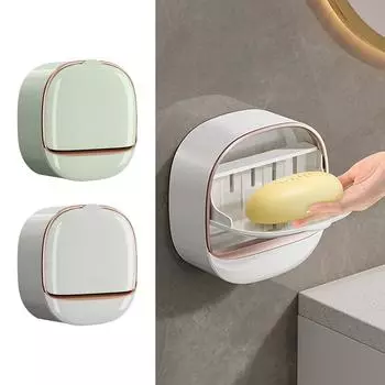 Новая настенная мыльница 1шт с крышкой, сливная мыльница без сверления, полка для хранения мыла для ванной комнаты, аксессуары для ванной комнаты