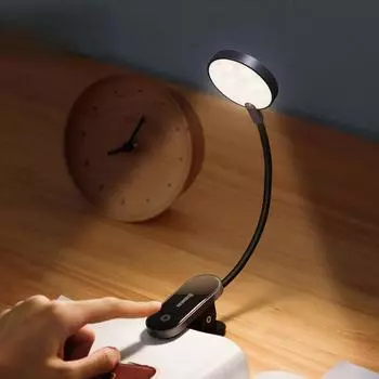 Новая настольная лампа с зажимом, беспроводная настольная лампа с плавной регулировкой яркости, перезаряжаемая через USB, ночник для чтения, лампа для ноутбука чёрный