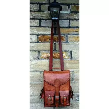 Новая натуральная коричневая мужская кожаная сумка из козы, рюкзак для ноутбука, винтажный дорожный рюкзак 11 x 15 in коричневый