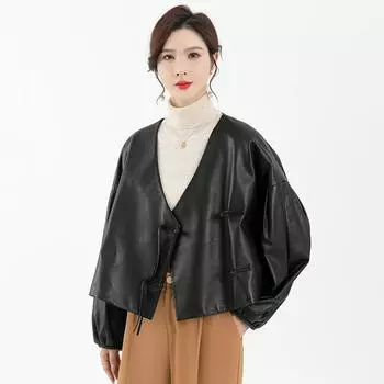 Новая натуральная кожа растительного дубления овчина женская короткая повседневная простая кожаная куртка кожаная куртка женская куртка S