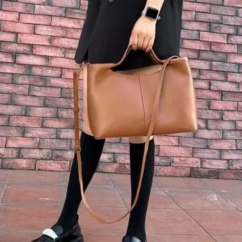 Новая натуральная кожа ретро мягкая кожаная сумка пригородная сумка мода одно плечо ручная через плечо 32x23x14CM коричневый