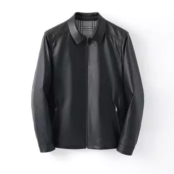 Новая натуральная кожаная куртка мужская первого слоя маленькая желтая коровья кожа повседневная модная деловая черная куртка с лацканами M