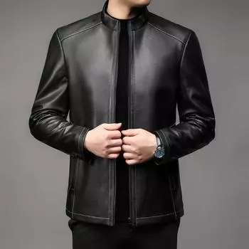 Новая натуральная кожаная одежда верхний слой козья кожаная мужская куртка мотоциклетная короткая стойка воротник повседневная мужская куртка 165