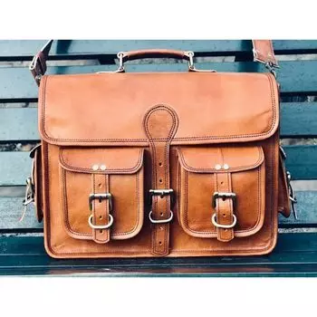 Новая натуральная сумка из натуральной кожи козьего мужского ноутбука, коричневый винтажный портфель-мессенджер из натуральной кожи 13 x 17 x 6 in коричневый