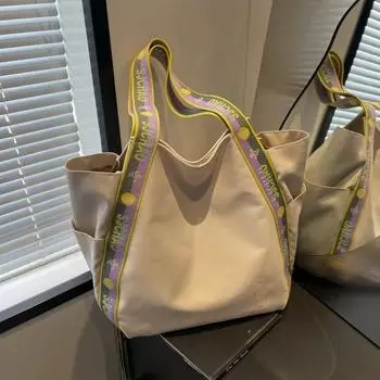 Новая нейлоновая сумка-тоут Ins контрастного цвета для отдыха, сумки через плечо, сумка через плечо для поездок на работу 46 36 22 чёрный