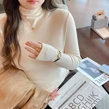 Новая немецкая бархатная полуводолазка с начесом для женщин, осенне-зимний топ с воротником-стойкой, можно носить на улице с узкими длинными рукавами S