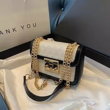 Новая ниша популярна в этом году, контрастные цвета, замок «пятачок», маленькая квадратная сумка, носить на одном плече или через плечо, универсальная женская сумка. чёрный