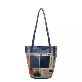 Новая нишевая холщовая сумка с надписью большой вместимости, модная сумка через плечо, простая универсальная сумка-мессенджер в иностранном стиле темно-синий