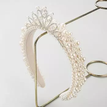 Новая нишевая легкая роскошная свадебная повязка для волос для женщин, корейская высококачественная корона принцессы с белым жемчугом и аксессуарами для волос с высокой головкой Hairbands