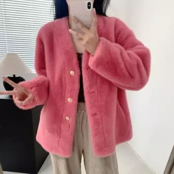 Новая норковая экологически чистая шуба женская искусственный мех длинная искусственная норковая шуба утолщенная мягкая вощеная нежная One size темно-серого