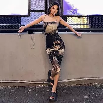 Новая облегающая юбка 2025 года с принтом в стиле ретро и платье-труба с подтяжками S чёрный