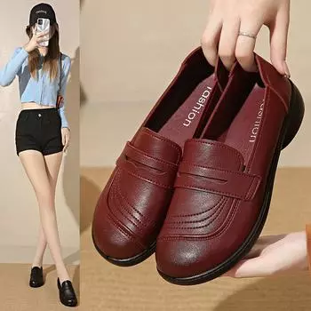 Новая обувь для мам среднего возраста, большой размер, универсальная женская обувь, одинарные туфли, женская обувь на весну и осень, для женщин среднего и пожилого возраста, кожаная обувь 35