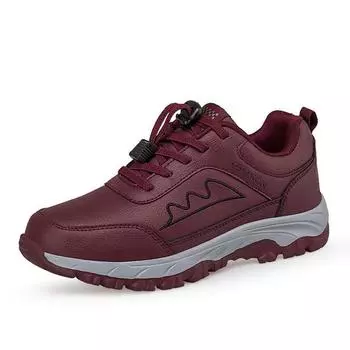 Новая обувь для пожилых людей Обувь для мам среднего возраста Водонепроницаемая спортивная обувь Женская кожаная повседневная обувь на плоской подошве Амортизирующая обувь для ходьбы на открытом воздухе 36 красный