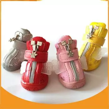 Новая обувь для собак с крыльями ангела, дышащая сетка с золотым принтом, удобная, не душная обувь для собак с мягкой подошвой, обувь для домашних животных 1 красный