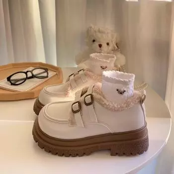 Новая обувь на меху, осенне-зимняя обувь в стиле Лолиты, туфли Мэри Джейн на массивном каблуке в стиле ретро, туфли на платформе для девочек-студентов, японская обувь JK 36 чёрный