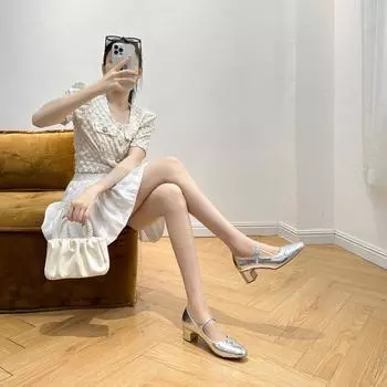 Новая обувь на высоком каблуке во французском стиле для женщин, туфли на толстом каблуке, комбинированные туфли на высоком каблуке, женские каблуки 35