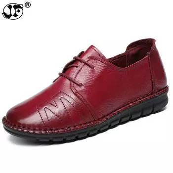 Новая обувь ручной работы 2024 Весна Женская обувь Повседневная рабочая обувь для вождения Женские туфли на плоской подошве с круглым носком Натуральная кожа Плоская обувь Plus 355 4 чёрный