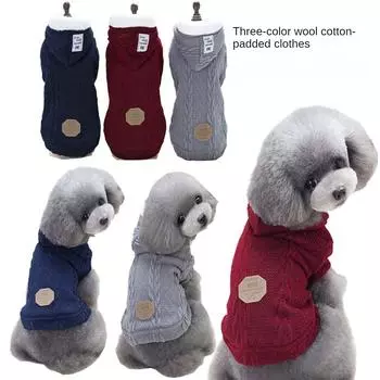 Новая одежда для домашних животных, хлопковое пальто для собак, товары для домашних животных, свитер для собак, трехцветное шерстяное двуногое хлопковое пальто S красный