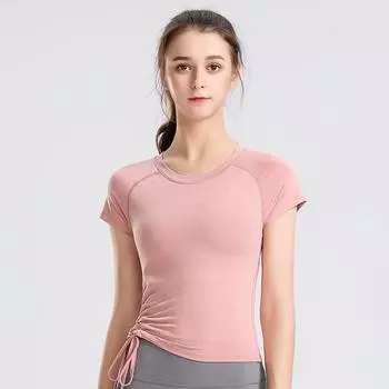 Новая одежда для йоги, женские топы для бега, фитнеса, быстросохнущие, эластичные, дышащие, с короткими рукавами, короткие топы для йоги S розовый